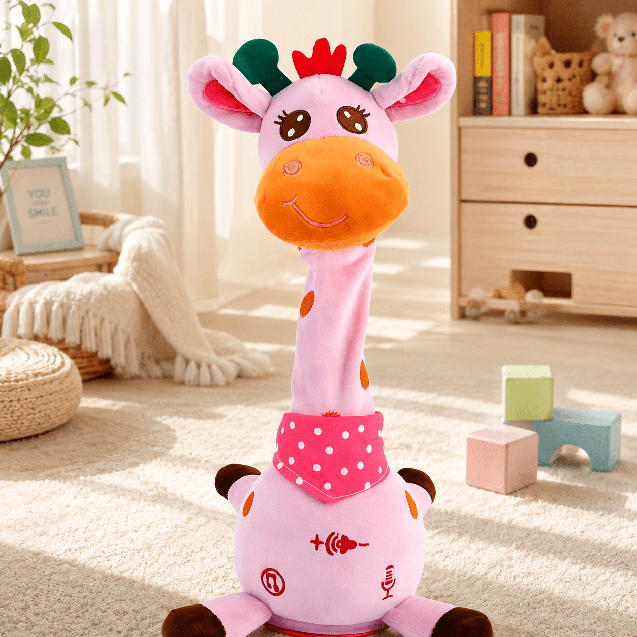 Pink dancing talking giraffe musical toy for toddlers